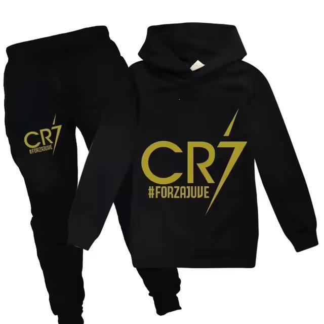 Completo con Felpa e Pantaloni da Calcio CR7 per Ragazzi, Età 3-12 Anni, Tuta Sportiva 2 Pezzi per Primavera e Autunno