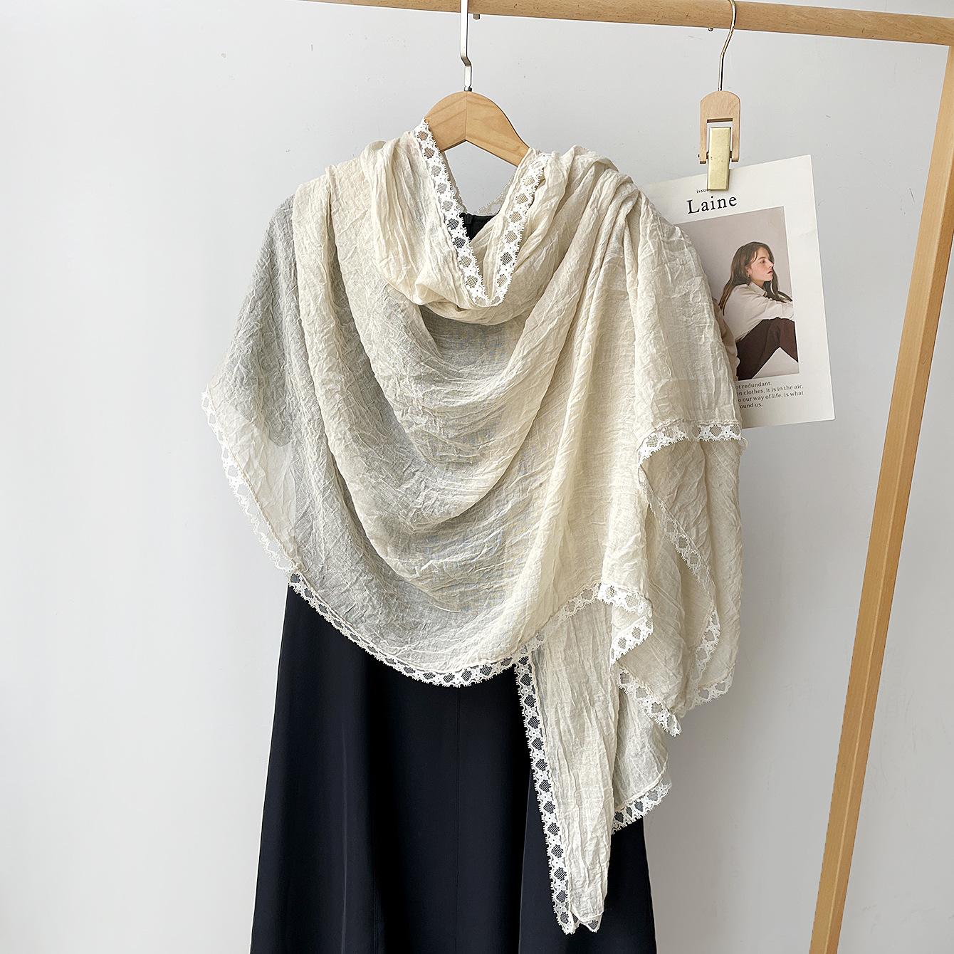 Bohemian cotton and linen long scarf scarf solid color crepe clothing versatile literary and retro shawl thin silk scarf summer girl 190*90