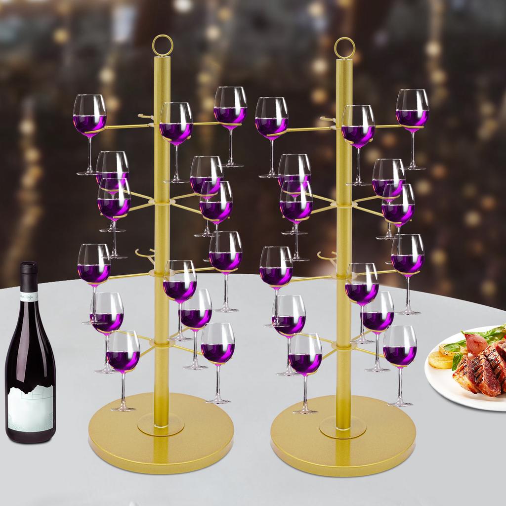 4-Tier Champagne Tower Stand, Gold Wine Glass Display Holder, Cocktail Tree Stand for Tabletop, Round Steel Frame, 10kg Capacity