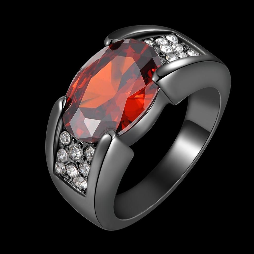 Black Gold-Plated Black Gun-Colored Ring, Ruby-Set Ring, Party Party Wedding Ring.