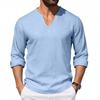 Men Casual Loose V Neck Long Sleeve Linen T Shirt Big Size