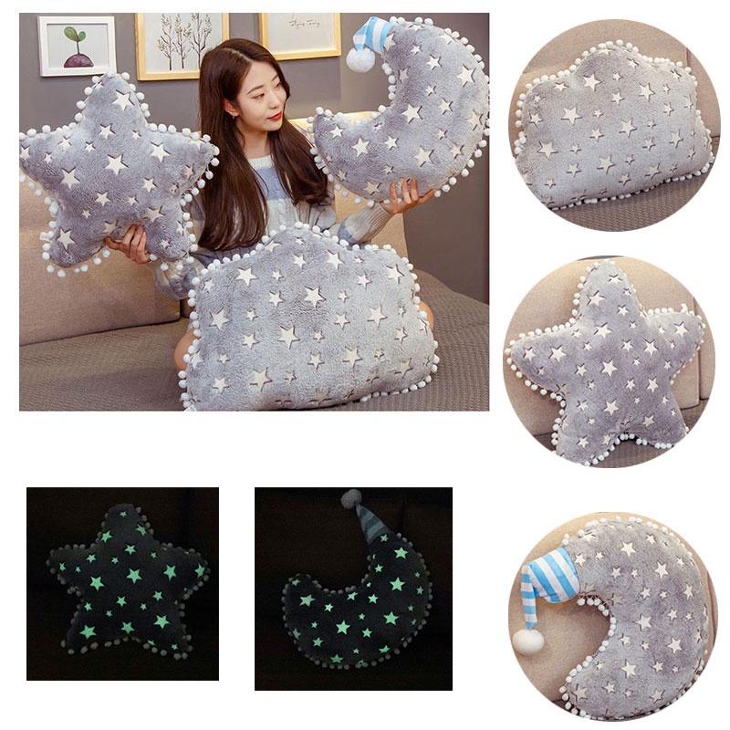 Плюшева подушка Місяць та Зірки для домашнього декору та подарунка, подушка з нічником, що світиться