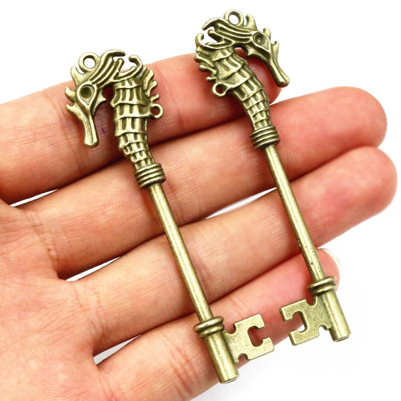 5pcs 70x19mm Charms Hippocampi Key Antique Bronze Silver Plated Metal Handmade Charms Pendant DIY Findings for bracelet necklace