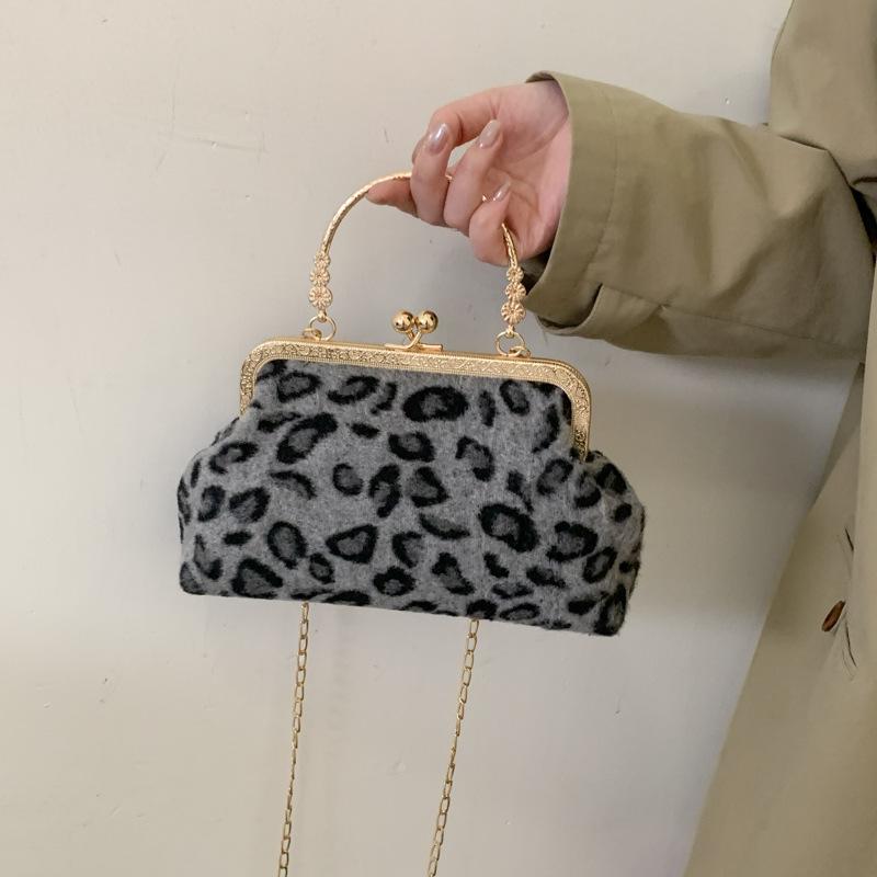 This year's popular shell bag winter new chain bag niche leopard print handbag women's shoulder messenger bag