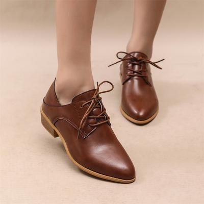 Übergröße Damen Schuhe 2025 Frühling/Herbst Neuankömmling Britischer Vintage-Stil Spitzzehen Schnürer Klobiger Absatz Low-Top Ballerinas