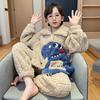 Kids Flannel Pajamas Set Boys Girls Warm Long Sleeve Top And Pants Sleepwear Winter Home Nightwear