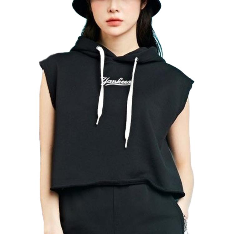 MLB New York Yankees Letter Minimalist Sleeveless Hoodie Women Hoodies Black 3FTK06023-50BKS