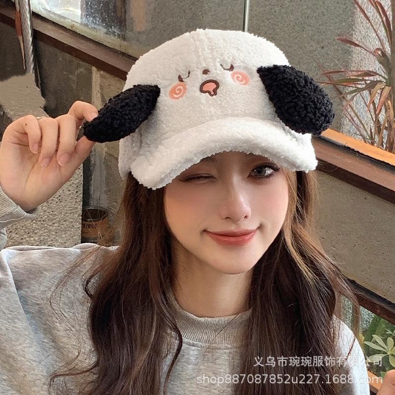 Baseball hats men and women autumn and winter cute koala ears lamb wool warm big head circumference peaked cap