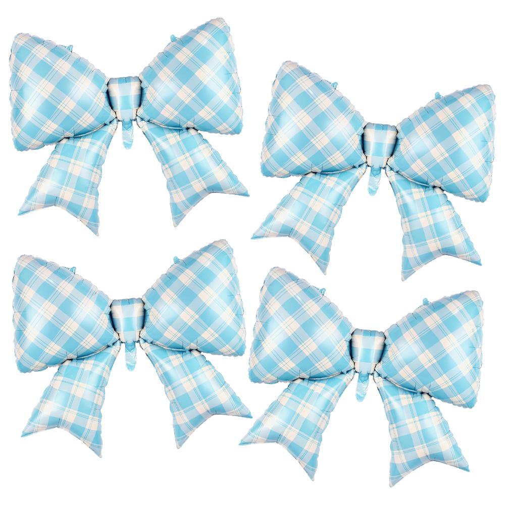 4-Pack of 38inch Plaid Bowknot Foil Balloons, Suitable for Birthday Parties, Weddings, Bridal Showers, Engagements, Bachelor Parties, Tea P