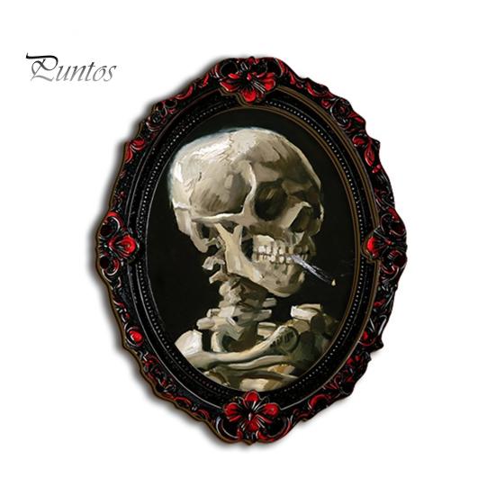 Dark Academia Home Accessories Halloween Wooden Refrigerator Magnet, Vintage Gothic Fridge Magnets, Oval Frame Decorative Metal Surface Magnets