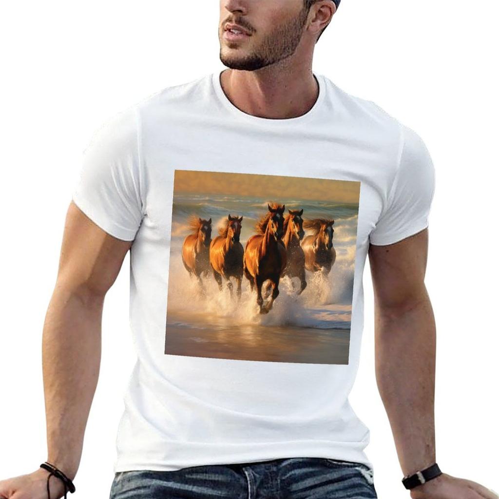 Horses Galloping on the Beach TShirt Casual Daily Outfit TShirt