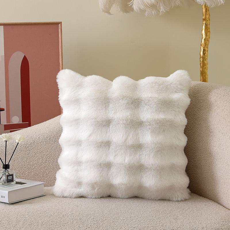 Faux Rabbit Fur Bubble Plush Cushion Cover Soft Fluffy Skin Friendly Decorative Square Rectangular Pillow Case for Sofa Couch Bedroom Home Decor