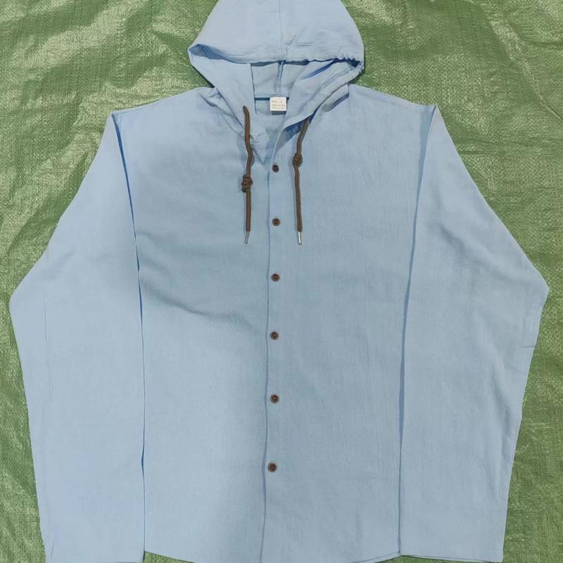 Spring and Summer Long Sleeve Men's Casual Shirt European Style Hooded Top Button Loose Shirt