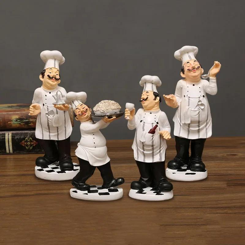 Chefes Barbudos Figuras Creativas Estatua Decoración de Escritorio Personaje Chef Profesional Escultura de Resina Adornos Decoración Moderna para el Hogar