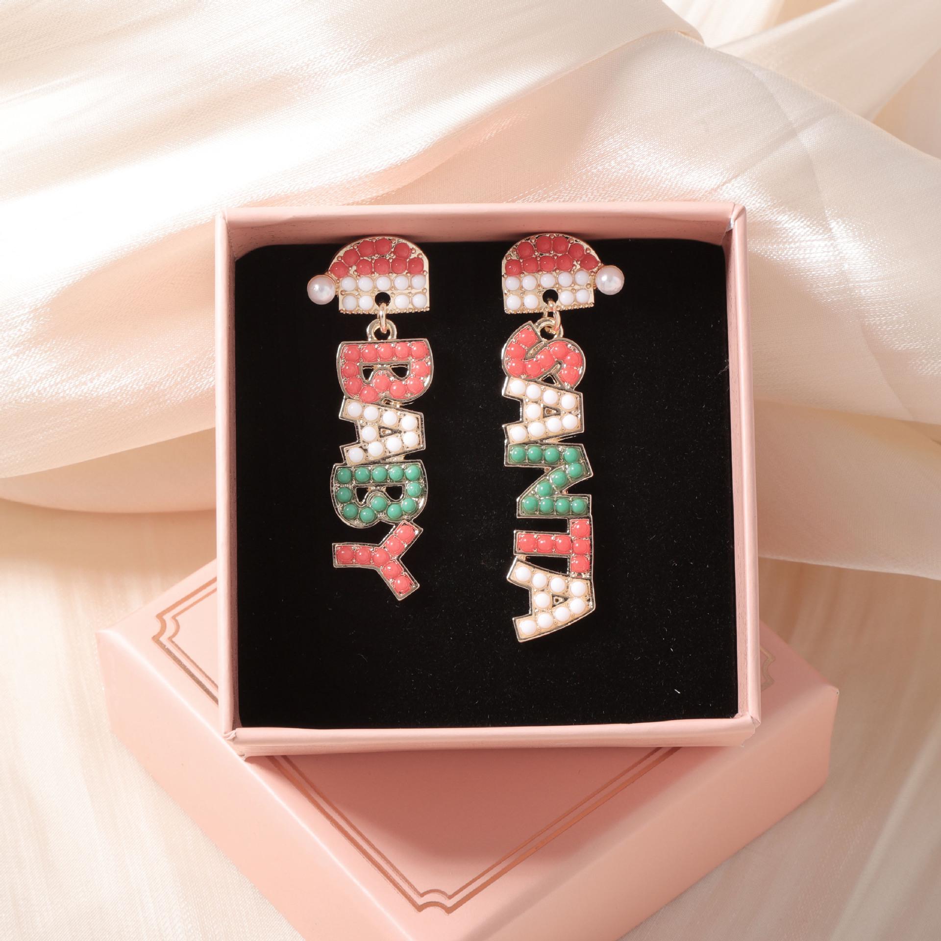 

Charming Christmas Alloy Seed Bead Initial Earrings for Women