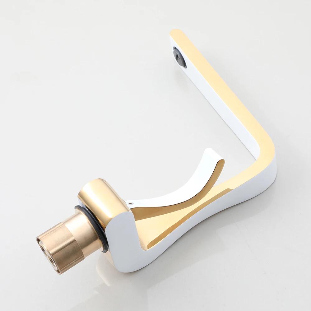 KEMAIDI White Gold Brass Bathroom Sink Faucet Single Handle Bathroom Faucets Hot Cold Mixer Tap Deck Mounted Z Shape Style