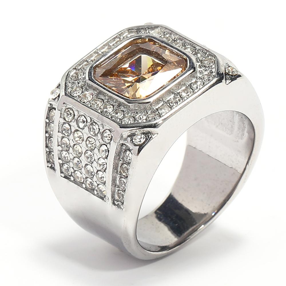 Full Diamond Square Ring for Men Titanium Steel Bling Iced Out Hip Hop Jewelry Luxury Cubic Zirconia Ring