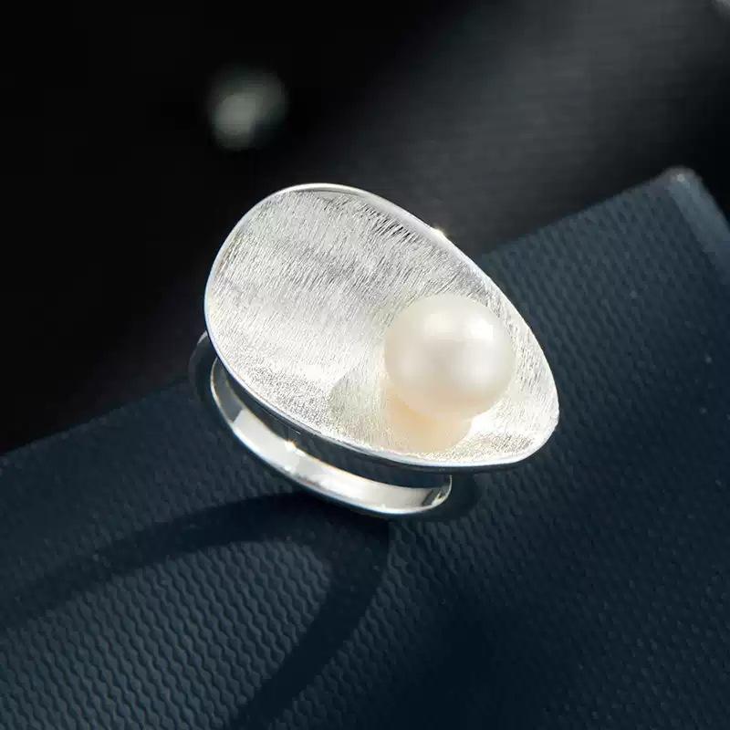 

PONYKISS Silver Plating Pearl Irregular Geometric Opening Ring for Women Trendy Fashion Minimalist Geometric Accessories