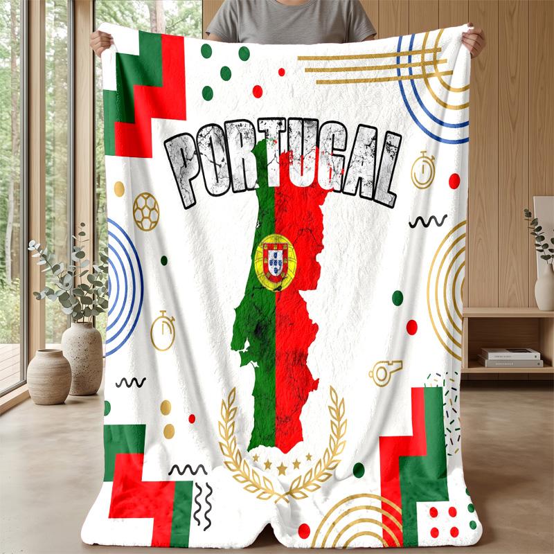 Portugal Football Printed Flannel Blanket Skin Friendly Warm Decorative Throw for Indoor Couch Bed Daily Use