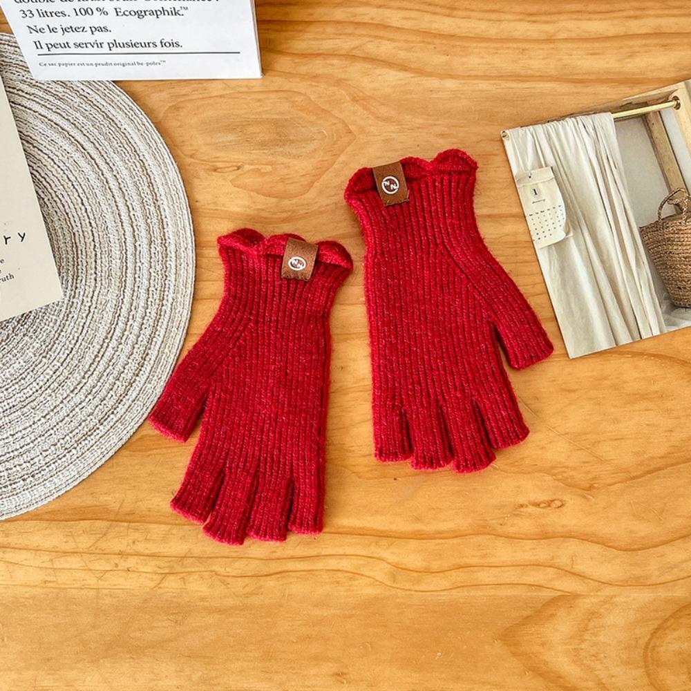 

Solid Color Knitted Gloves Thick Touchscreen Mittens Fashion Fingerless Glove Outdoor червоний