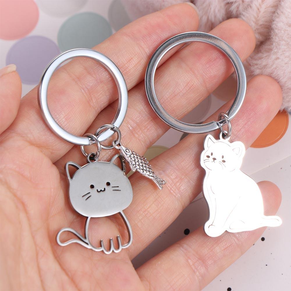 Couple Lovers Cat Fish Keychain Key Holder Kittens Keychain Funny Cat Key Ring Bag Charm