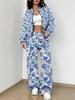 Striped Autumn And Winter New European And American Women'S Clothing Pink Flower Printing Suit Women