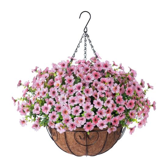 Künstliche Blumen Hängekorb Kunstblumen mit Eukalyptusblättern Hängepflanzer Enthält Blumen für Frühling Sommer Veranda Garten Terrasse