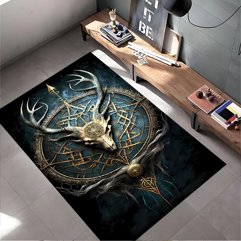 Deer Skull with Mystic Symbols suitable as a non-slip mat for the living room or bedroom sofa