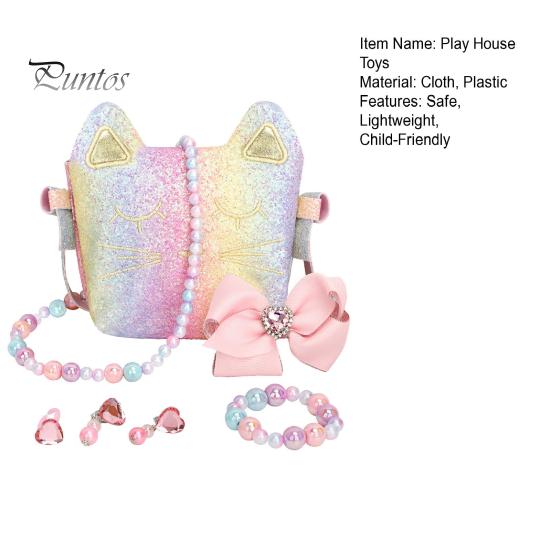 Rainbow Glitter Kids Purse Pretend Play Handbag Set Role Toy Necklace Fairy Tale Dress Up Toys Bracelet Accessories Educational Present for