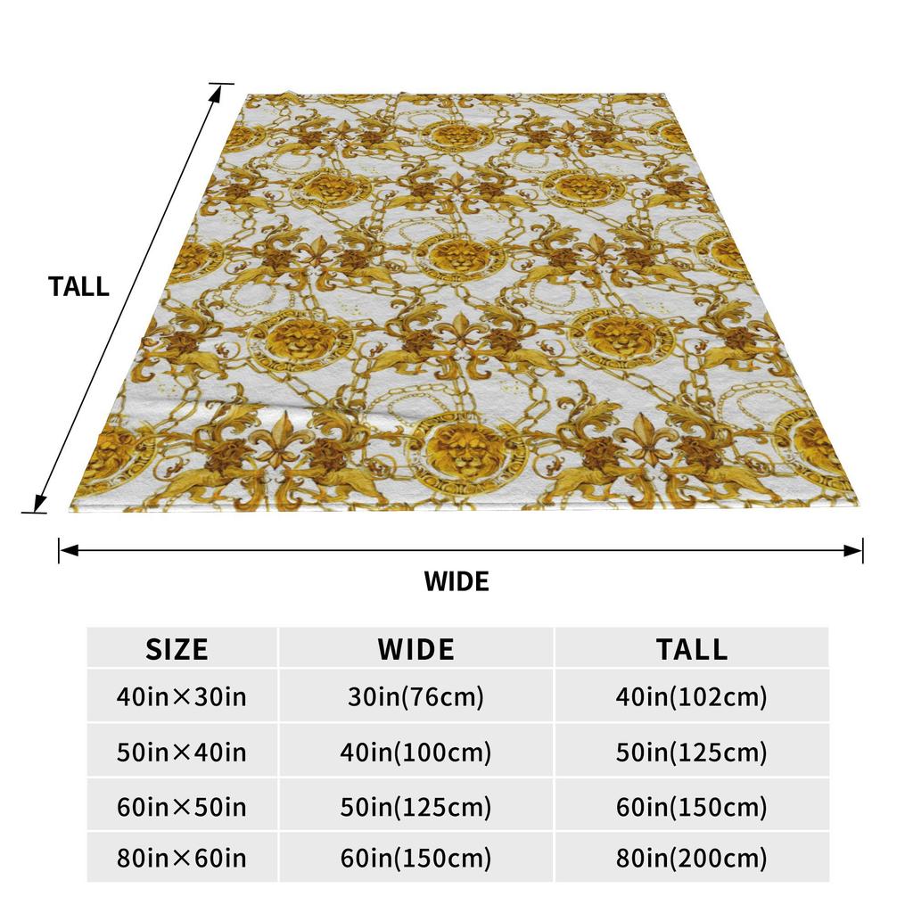 Flannel Throw Blanket Golden Lion Baroque Seamless Pattern Water Color Warm Blankets Bedspread for Bed Living room Travel Couch