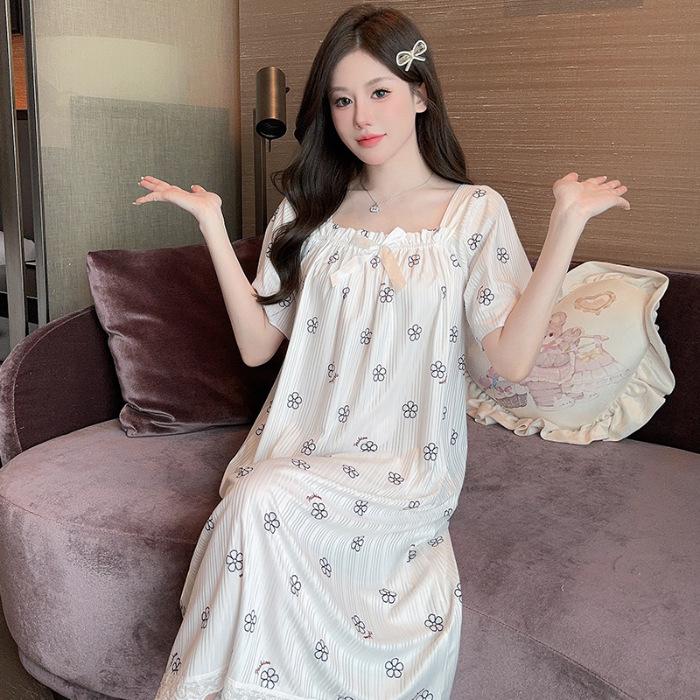 5XL Plus Size Women's Nightgowns Summer Pajamas Korean Style Bubble Short Sleeve Sleep Dress Soft Comfotable Loungewear