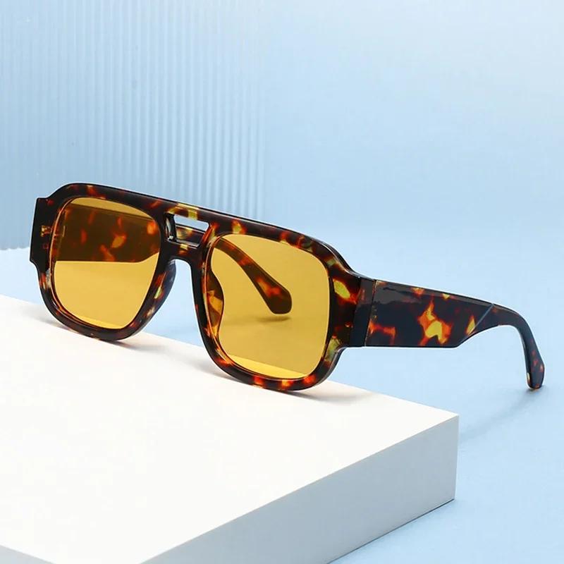  New Fashion Candy Color Women Double Bridges Square UV400 Sunglasses Retro Wide Legs Men Sun Glasses Shades