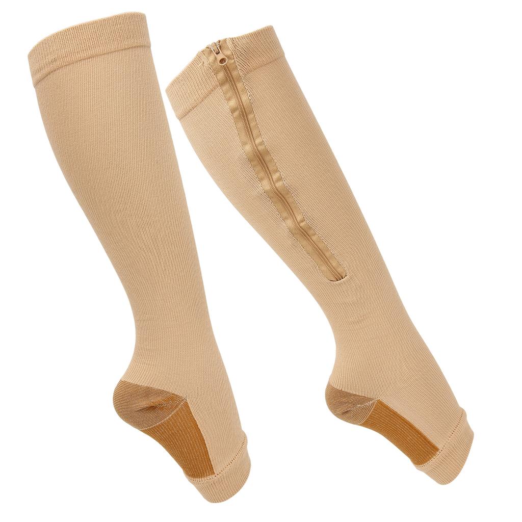 Kompressionsstrumpor med dragkedja Mjuka nylon Tvättbara Återanvändbara Tåfria Benformande Strumpor för KvinnorHud