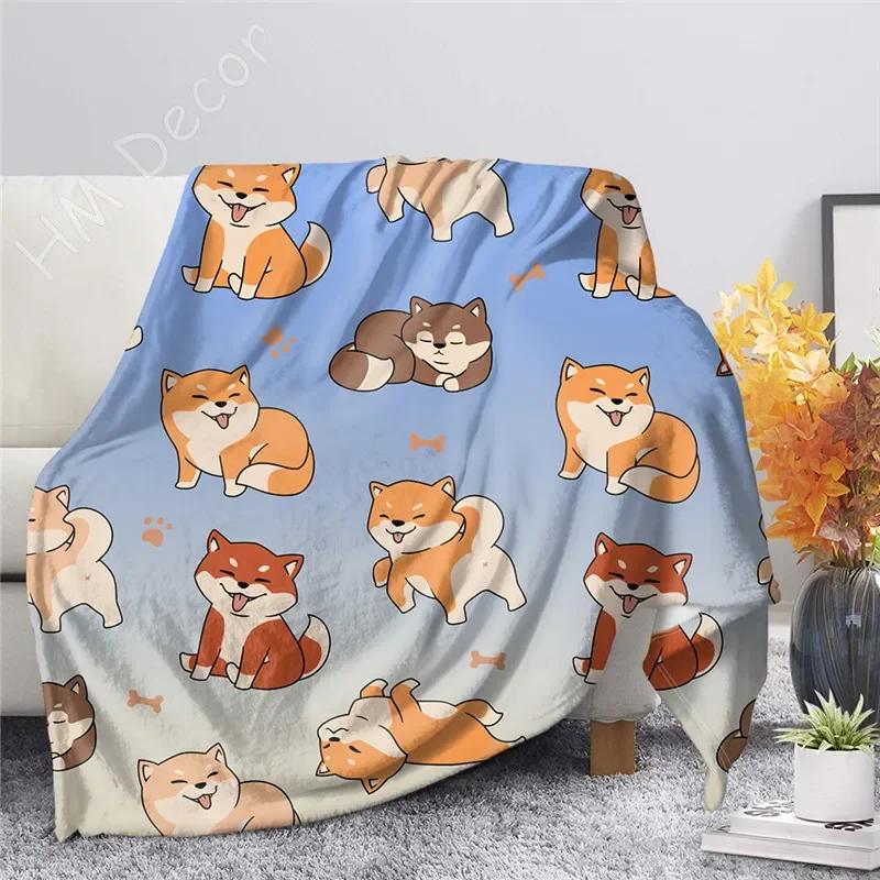Shiba Inu Tryckt Filt Tecknad Mjuk Varm Sherpa Fleece Filtar Plädar för Säng Spjälsäng Soffa 100x120cm Baby Flickor Pojkar Barn Gåva