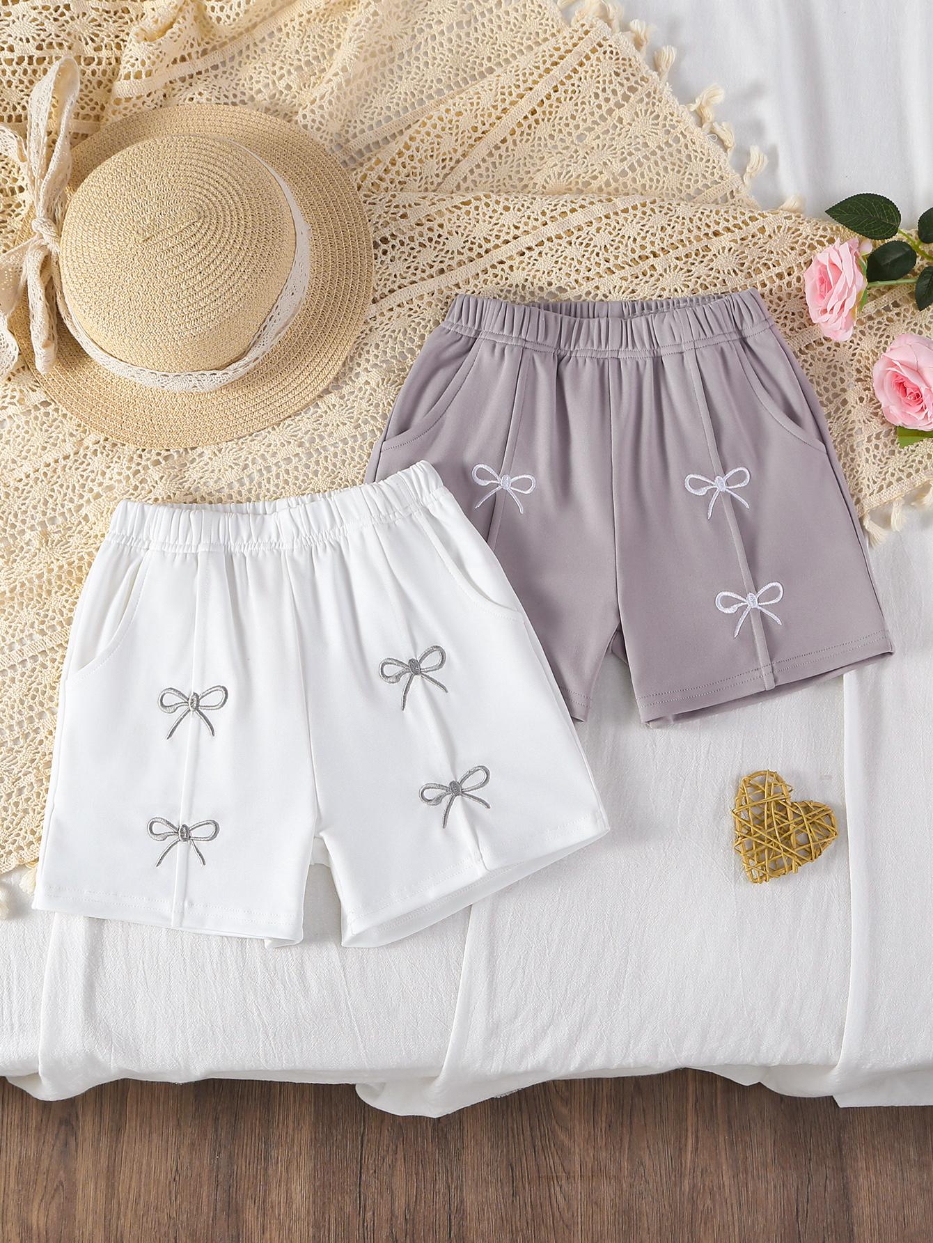 

Two-piece set of girls outdoor casual comfortable stylish fresh bow embroidery two-tone shorts 7Y різнокольоровий