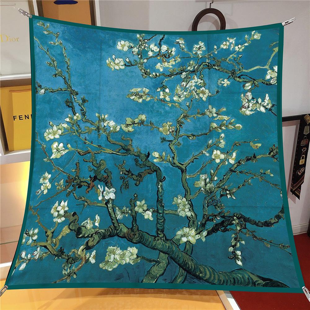 90cm Sternenhimmel Imitation Köper Modischer Seidenschal Quadratisch Damen Hijab Bandana Foulard Kopftuch Van Gogh Ölgemälde Halstuch