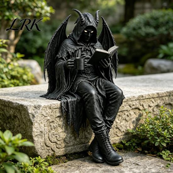 Zittend Magere Hein Model Gotische Dark Fantasy Figuur, Lezend Met Kap Standbeeld, Hars Skelet Standbeeld Halloween Figuurtje voor Boekenkast Huisdecoratie