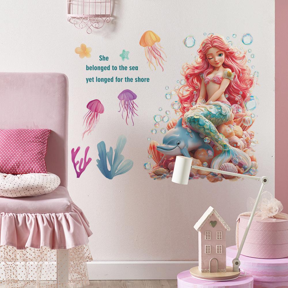 Mermaid Princess, Marine Creatures and English Slogans, Bathroom Home Decoration Stickers