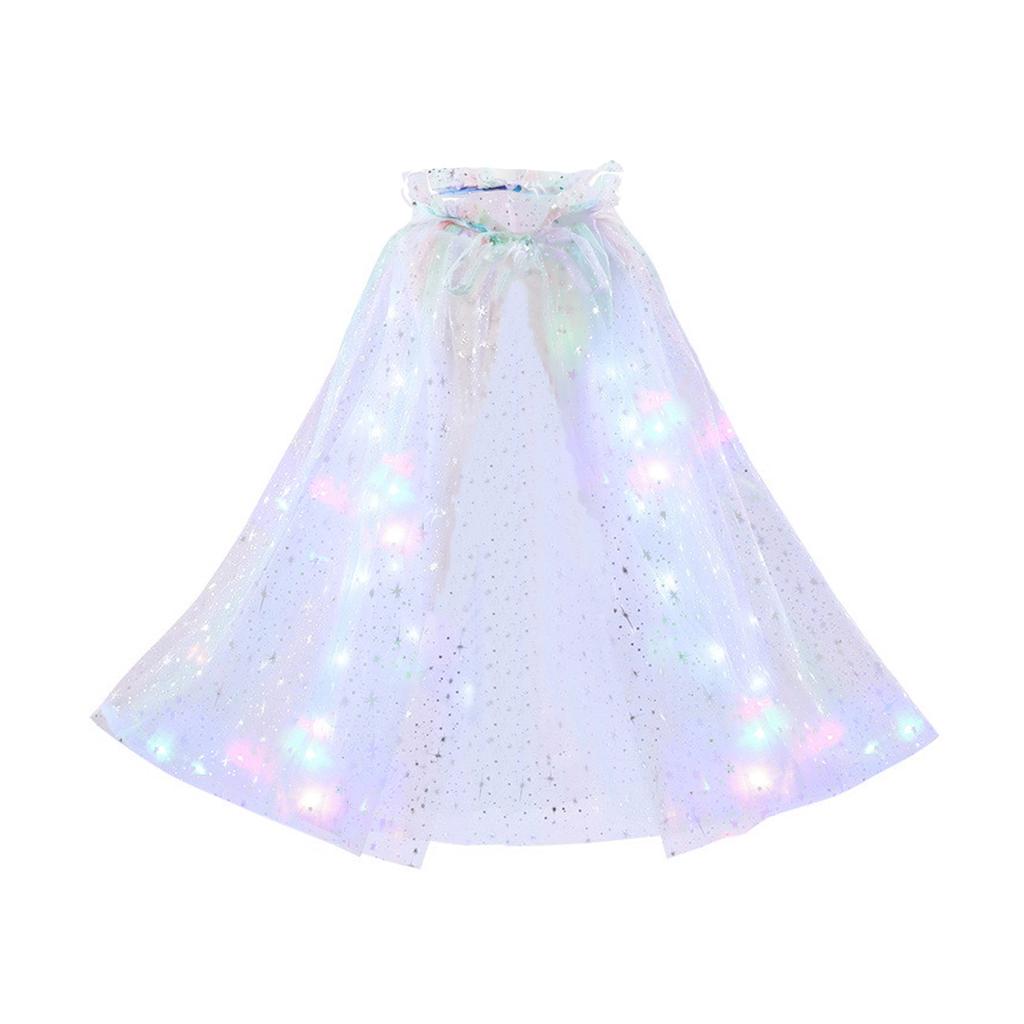 Rainbow Tulle Princess Cape for Kids Glowing Hooded Anna Cloak Dress Up Accessory For Theme Parties Halloween Props