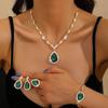 Water Drop Pendant Rhinestone Inlaid Jewelry Set Bracelet Ring Women Jewelry Set  Bridal