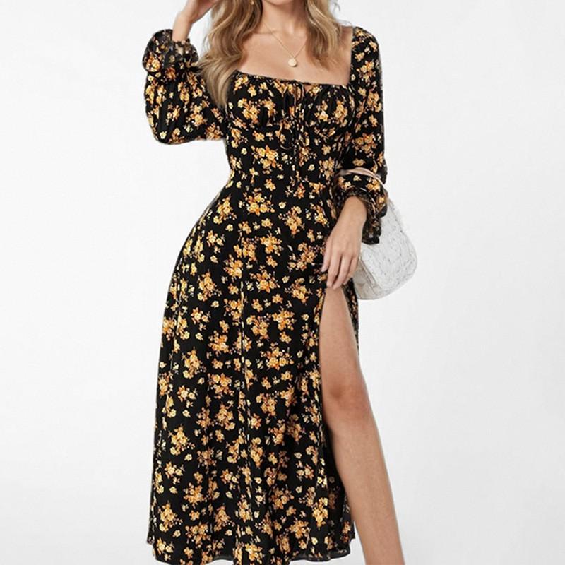 Модная женская повседневная юбка-миди с v-образным вырезом и принтом, платье с эластичной резинкой на талии L золотой