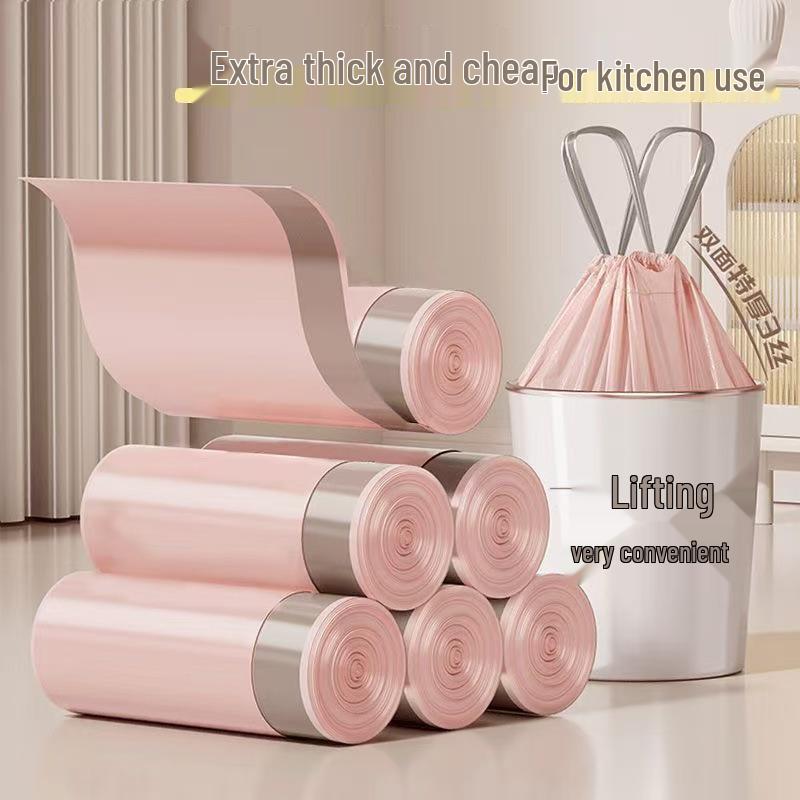Ice Berry Pink Extra-Thick Drawstring Trash Bags - Large, Durable Kitchen Storage Solution 10 per roll