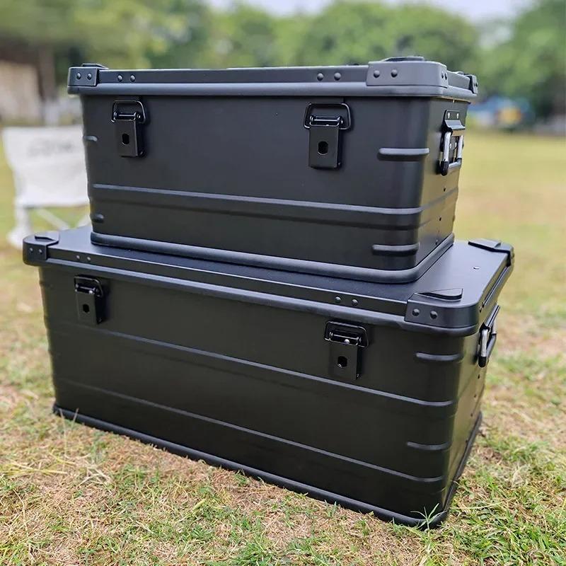 30L 50L 80L Aluminum Alloy Travel Storage Box Black Storage Box for Camping Household Car Picnic Travel Camping Outdoor Storage