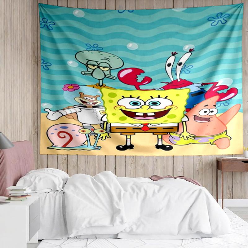 SpongeBob SquarePants Print Tapestry, Backdrop, Easy Setup, Ideal for Bedroom, Office & Living Room, with Aesthetic Wall Hanging Decor.
