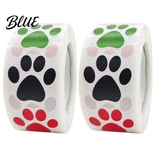 Cute Paw Print Roll 2 Rolls Colorful Dog Stickers Self-adhesive DIY Self Adhesive Labels Craft Labels Decorative Round Decals for Scrapbooking