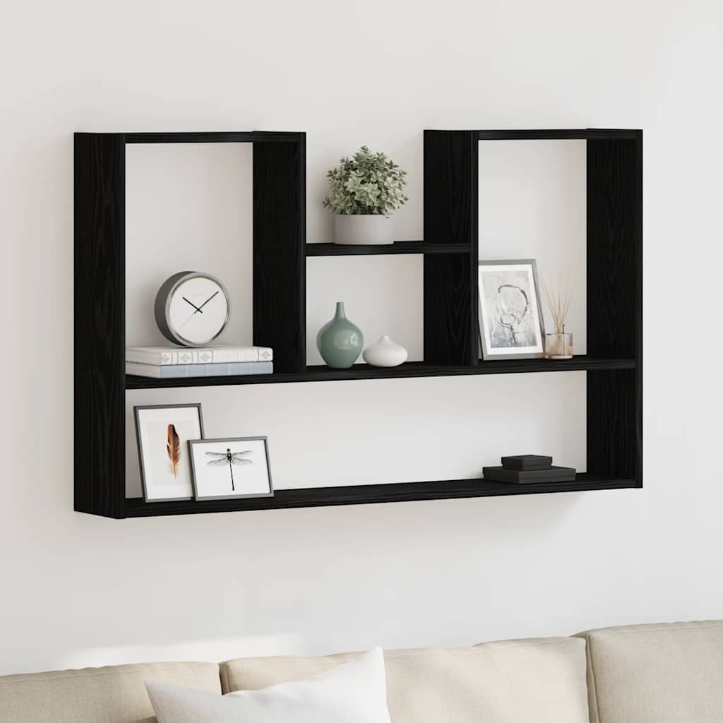 Wall Shelf In Black Oak Look 99 X 15 X 60 Cm Wood Based Material