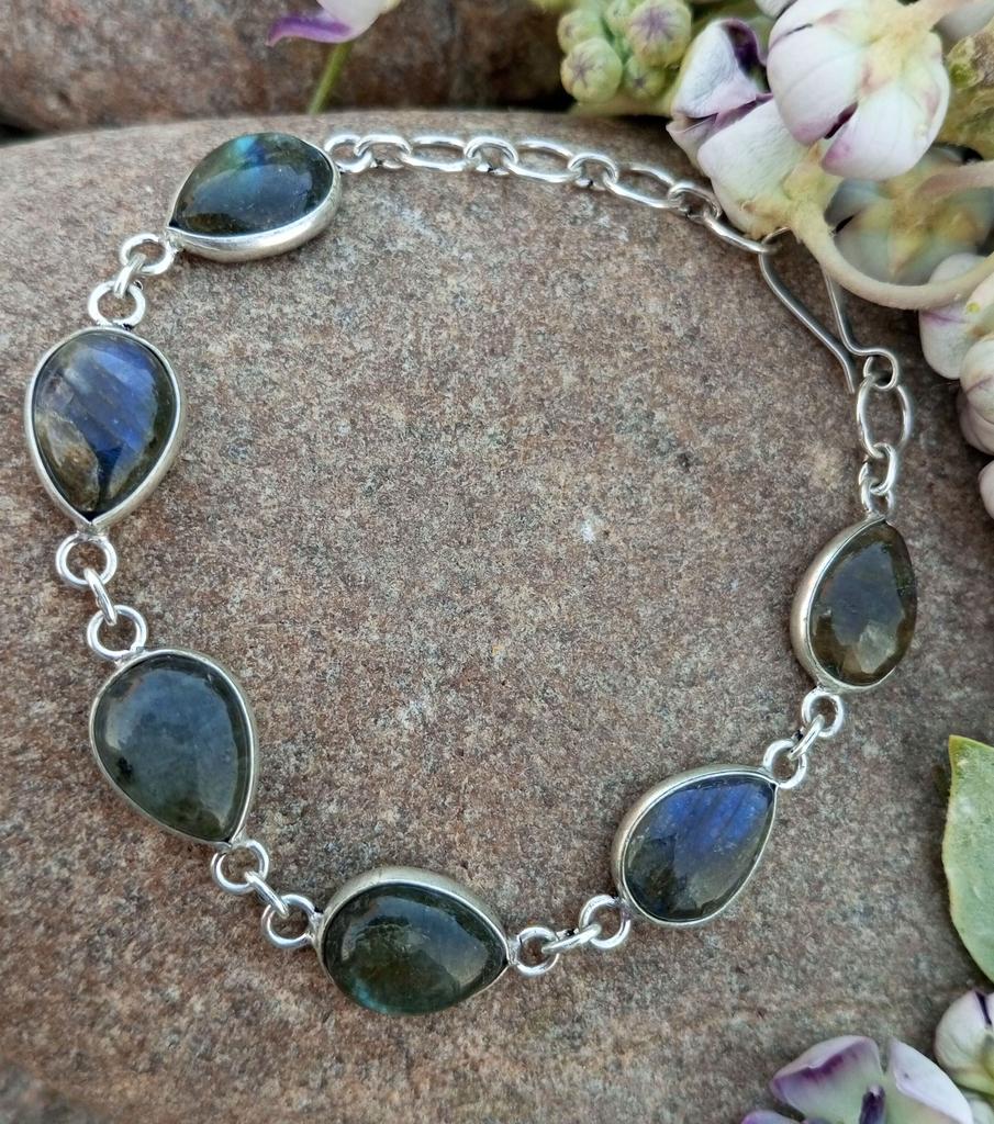 Labradorite Gemstone 925 Sterling sølvbelagt 1 stk armbånd chris-br16