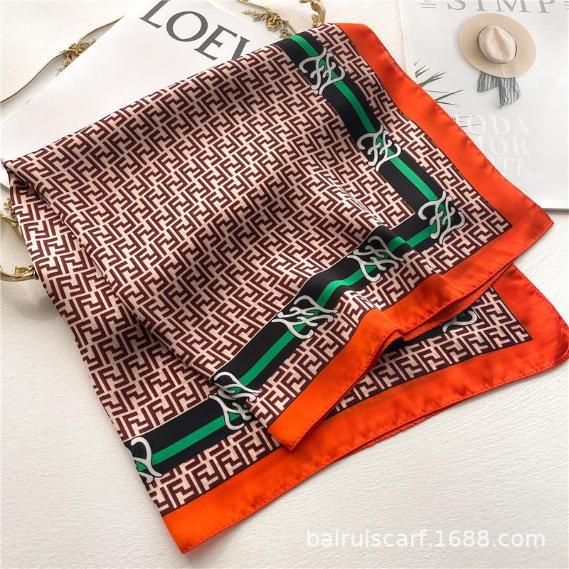 Light luxury high-end silk scarf women's scarf versatile fashion spring and summer sunscreen scarf square scarf letter F