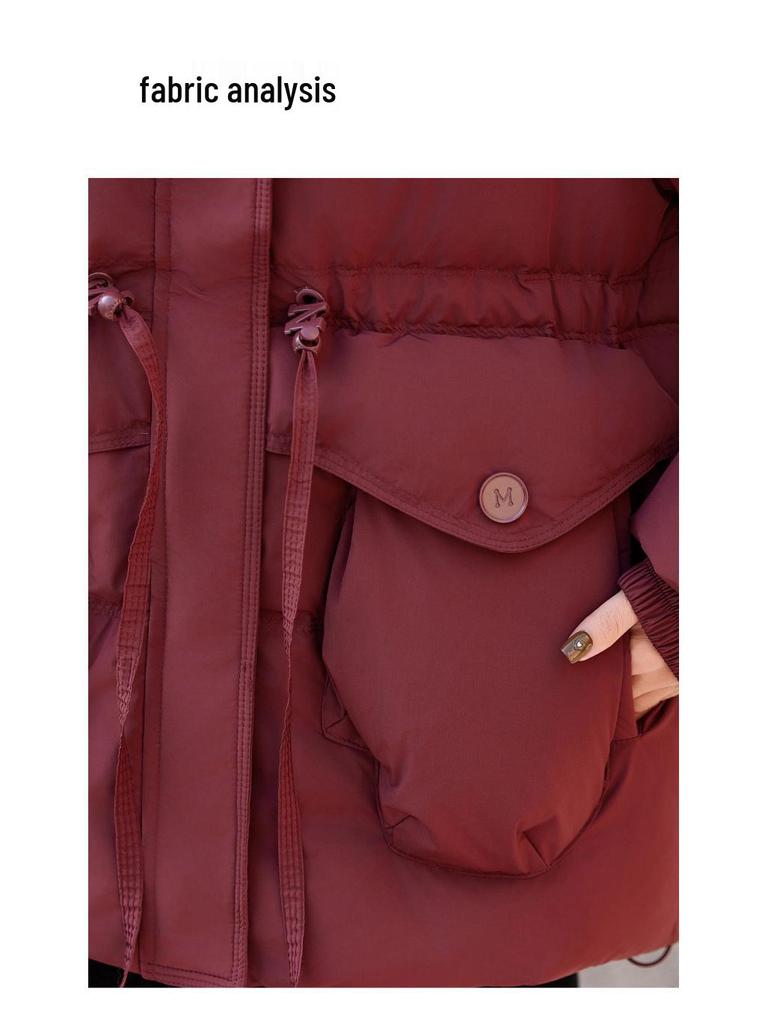2024 Red & White Plus Size Mid-Length Duck Down Coat - Thickened, Warm, Loose Fit