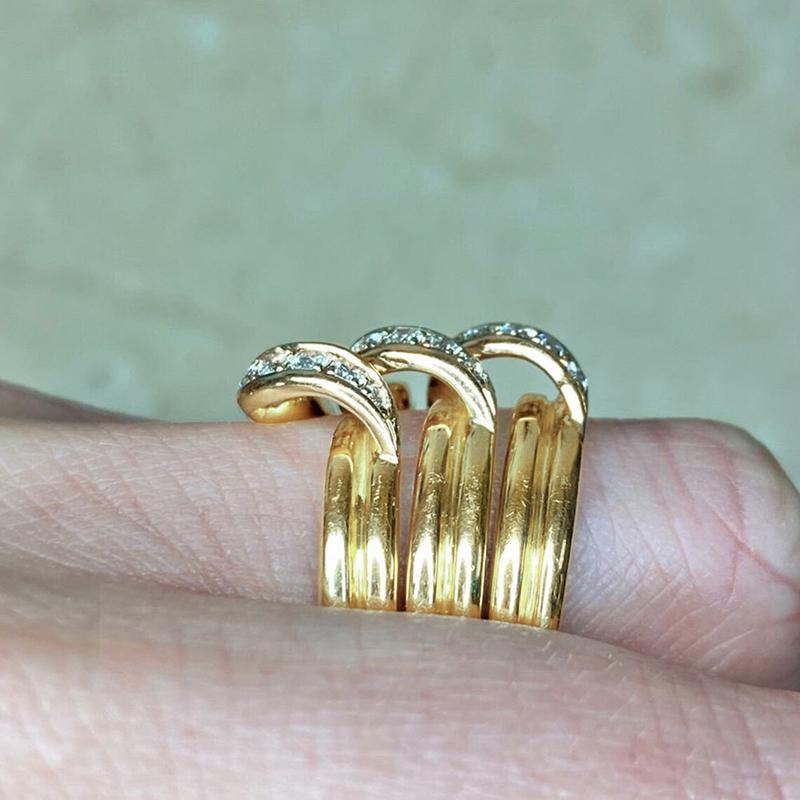 Gorgeous Women Wedding Rings Gold Color Wide Band Statement Female Finger-rings for Party Luxury Cubic Zirconia Jewelry